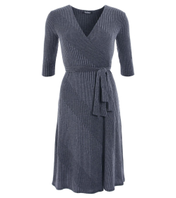 Grey Ribbed Knitted Wrap Dress