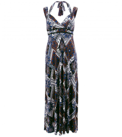 Navy Blue and Mocha Aztec Print Maxi Dress