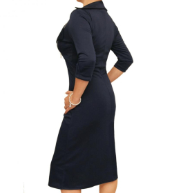 Navy Blue Biker Style Zip up A Line Dress