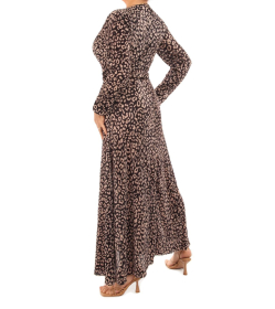 Animal Print V Neck Pleated Maxi Dress