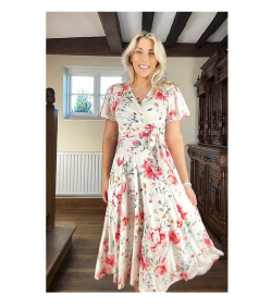 Pink and Cream Floral Print Fit and Flare Dress