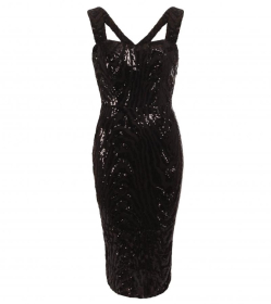 Black Sequin Midi Dress