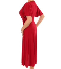 Red Waterfall Sleeve Fit and Flare Dress