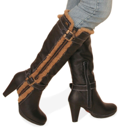 Black Fur Trim Leather Boots