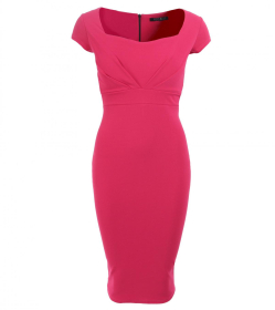 Magenta Pleat Detail Midi Dress