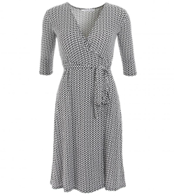 White and Black Spot Print Wrap Dress