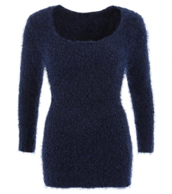 Navy Blue Chunky Knit Scoop Neck Jumper
