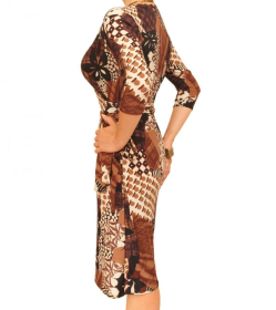 Brown Print Slinky Wrap Dress