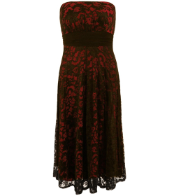 Red and Black Lace Strapless Dress