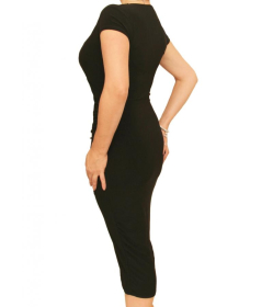 Black Ruched Mock Wrap Dress