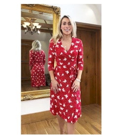 Red Butterfly Print Wrap Dress