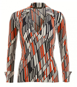 Orange and Navy Print Collared Stretchy Top