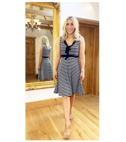 Navy Blue and White Stripe Fit & Flare Dress