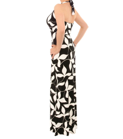 Black and Ivory Leaf Print Maxi Dress