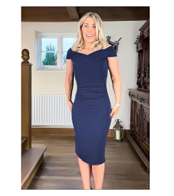 Navy Blue Sparkle Bardot Pencil Dress