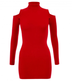 Red Cold Shoulder Polo Neck Jumper