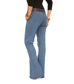 Blue Ribbed Super Stretchy Flared Jeans