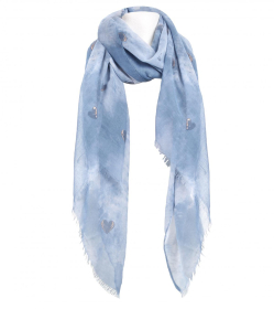 Denim Blue Heart Print Scarf / Sarong