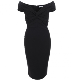 Black Bardot Twist Midi Dress