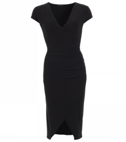 Black Ruched Mock Wrap Dress