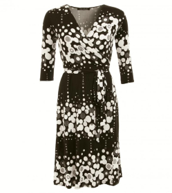 Black and White Patterned Wrap Dress