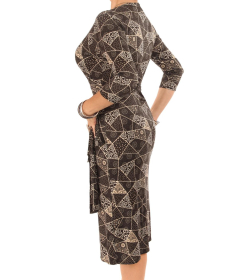Black Geometric Print Wrap Dress
