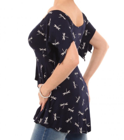 Navy Blue Dragonfly Print Top