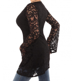 Black Crochet Lace Bell Sleeve Top