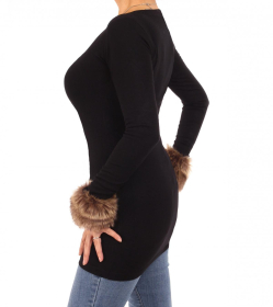 Black Faux Fur Scoop Neck Jumper