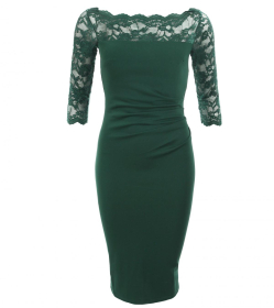 Forest Green Lace Detail Ruched Dress