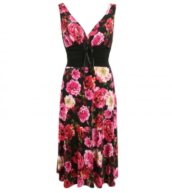 Pink and Red Floral Lace Up Detail Dress