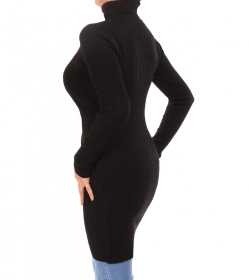 Black Ribbed Polo Neck Long Jumper