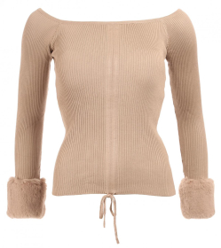 Mocha Faux Fur off the Shoulder Jumper