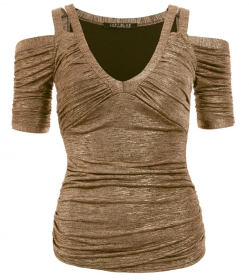 Dark Gold Cut Out Shoulder Top