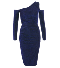 Royal Blue Sparkly Lurex Cold Shoulder Dress