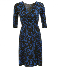 Blue Squiggle Print Wrap Dress