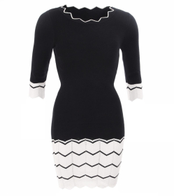 Black and Ivory Knit Jumper Dress