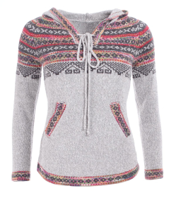 Light Grey Fair Isle Hooded V Neck Jumper
