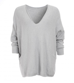 Light Grey Oversized V Neck Jumper