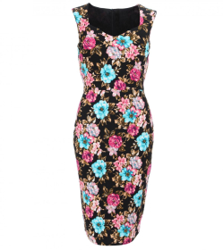 Black Floral Sleeveless Sweetheart Dress